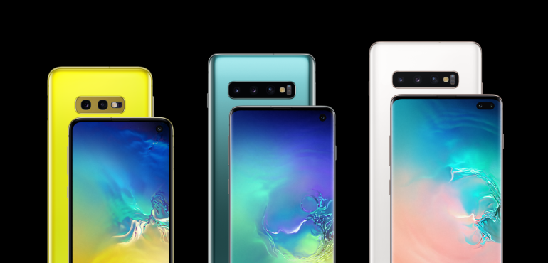 Samsung Galaxy S10e, S10 and S10 Plus pack shot comparison hero size